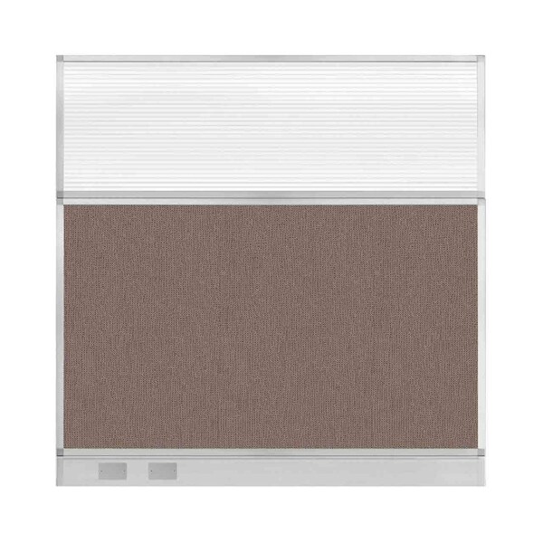 Versare Hush Panel Configurable Cubicle Partition 6' x 6' Latte Fabric Clear Fluted Window w/ Cable Channel 1856342-1 - main
